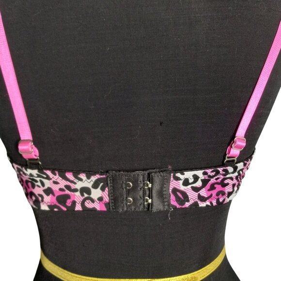 Inteco Intimates Bra 34C Pink Black Leopard Print Adjustable Straps Lingerie NEW - Picture 4 of 6